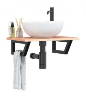 vidaXL Basin Shelf Wall Mounted Steel and Solid Wood Oak — Colour: light brown and black, Size: 60 x 40 x 2 cm, Model: trapezium