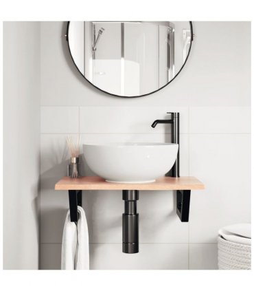 vidaXL Basin Shelf Wall Mounted Steel and Solid Wood Oak — Colour: light brown and black, Size: 60 x 40 x 2 cm, Model: trapezium