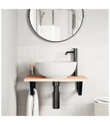 vidaXL Basin Shelf Wall Mounted Steel and Solid Wood Oak — Colour: brown and black, Size: 60 x 40 x 2 cm, Model: trapezium