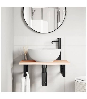 vidaXL Basin Shelf Wall Mounted Steel and Solid Wood Oak — Colour: brown and black, Size: 60 x 40 x 2 cm, Model: rectangular