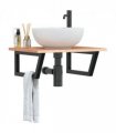 vidaXL Basin Shelf Wall Mounted Steel and Solid Wood Oak — Colour: light brown and black, Size: 60 x 50 x 2 cm, Model: trapezium