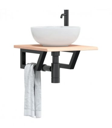 vidaXL Basin Shelf Wall Mounted Steel and Solid Wood Oak — Colour: brown and black, Size: 40 x 50 x 2 cm, Model: trapezium