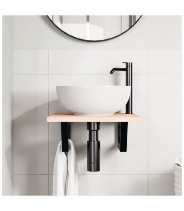 vidaXL Basin Shelf Wall Mounted Steel and Solid Wood Oak — Colour: brown and black, Size: 40 x 50 x 2 cm, Model: trapezium