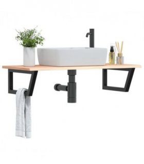 vidaXL Basin Shelf Wall Mounted Steel and Solid Wood Oak — Colour: brown and black, Size: 100 x 50 x 2 cm, Model: trapezium