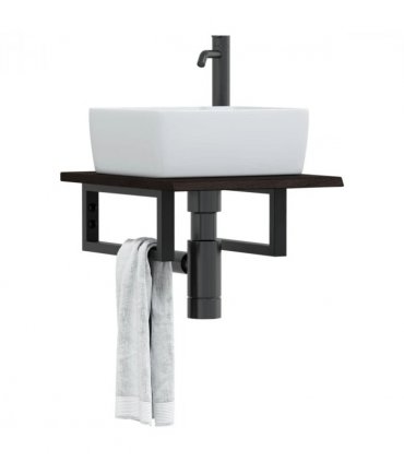 vidaXL Basin Shelf Wall Mounted Steel and Solid Wood Oa — Colour: dark brown and black, Size: 40 x 50 x 2 cm, Model: rectangular