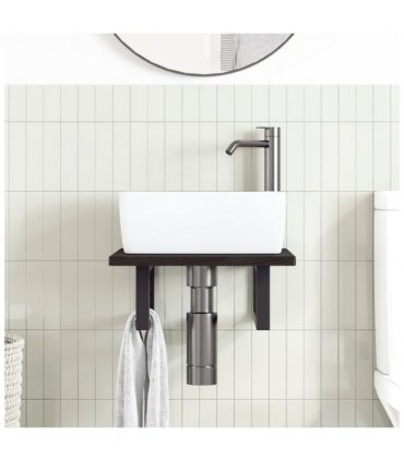 vidaXL Basin Shelf Wall Mounted Steel and Solid Wood Oa — Colour: dark brown and black, Size: 40 x 50 x 2 cm, Model: rectangular