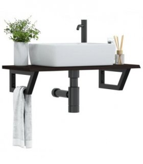 vidaXL Basin Shelf Wall Mounted Steel and Solid Wood Oak — Colour: dark brown and black, Size: 80 x 40 x 2 cm, Model: trapezium