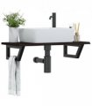 vidaXL Basin Shelf Wall Mounted Steel and Solid Wood Oak — Colour: dark brown and black, Size: 80 x 40 x 2 cm, Model: trapezium