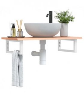 vidaXL Basin Shelf Wall Mounted Steel and Solid Wood O — Colour: light brown and white, Size: 80 x 40 x 2 cm, Model: rectangular