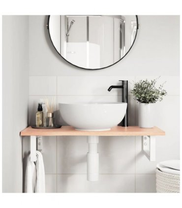 vidaXL Basin Shelf Wall Mounted Steel and Solid Wood O — Colour: light brown and white, Size: 80 x 40 x 2 cm, Model: rectangular