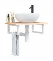 vidaXL Basin Shelf Wall Mounted Steel and Solid Wood Oak — Colour: brown and white, Size: 60 x 40 x 2 cm, Model: rectangular
