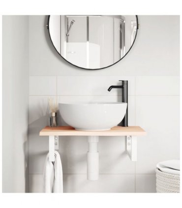 vidaXL Basin Shelf Wall Mounted Steel and Solid Wood Oak — Colour: brown and white, Size: 60 x 40 x 2 cm, Model: rectangular