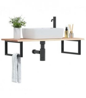 vidaXL Basin Shelf Wall Mounted Steel and Solid Wood Oak — Colour: brown and black, Size: 100 x 50 x 2 cm, Model: rectangular