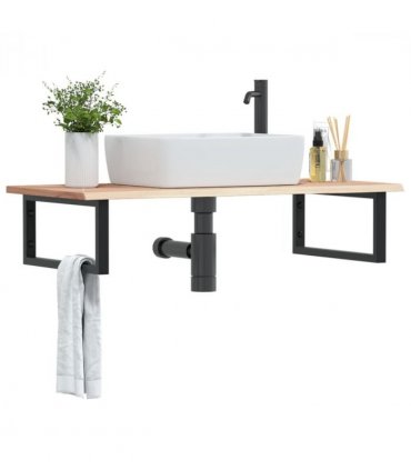 vidaXL Basin Shelf Wall Mounted Steel and Solid Wood Oak — Colour: brown and black, Size: 100 x 50 x 2 cm, Model: rectangular