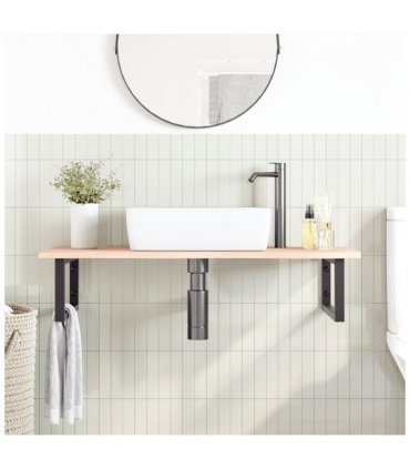 vidaXL Basin Shelf Wall Mounted Steel and Solid Wood Oak — Colour: brown and black, Size: 100 x 50 x 2 cm, Model: rectangular
