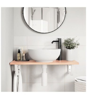 vidaXL Basin Shelf Wall Mounted Steel and Solid Wood Oak — Colour: light brown and white, Size: 80 x 40 x 2 cm, Model: trapezium
