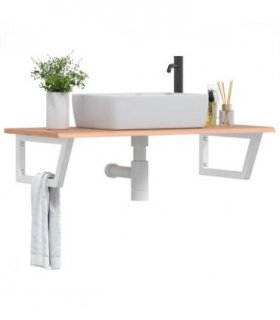vidaXL Basin Shelf Wall Mounted Steel and Solid Wood Oa — Colour: light brown and white, Size: 100 x 50 x 2 cm, Model: trapezium