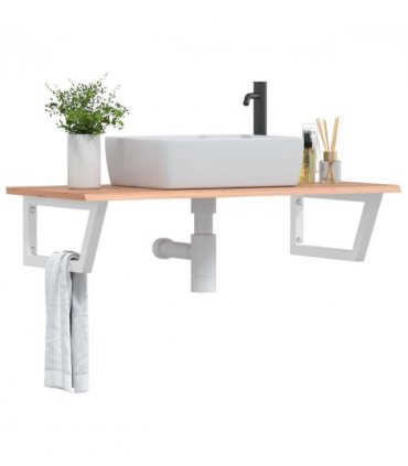 vidaXL Basin Shelf Wall Mounted Steel and Solid Wood Oa — Colour: light brown and white, Size: 100 x 50 x 2 cm, Model: trapezium