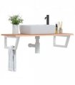 vidaXL Basin Shelf Wall Mounted Steel and Solid Wood Oa — Colour: light brown and white, Size: 100 x 50 x 2 cm, Model: trapezium