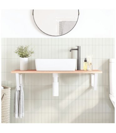 vidaXL Basin Shelf Wall Mounted Steel and Solid Wood Oa — Colour: light brown and white, Size: 100 x 50 x 2 cm, Model: trapezium