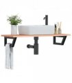 vidaXL Basin Shelf Wall Mounted Steel and Solid Wood Oa — Colour: light brown and black, Size: 100 x 40 x 2 cm, Model: trapezium