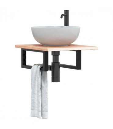 vidaXL Basin Shelf Wall Mounted Steel and Solid Wood O — Colour: light brown and black, Size: 40 x 50 x 2 cm, Model: rectangular
