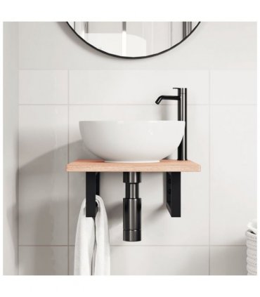 vidaXL Basin Shelf Wall Mounted Steel and Solid Wood O — Colour: light brown and black, Size: 40 x 50 x 2 cm, Model: rectangular
