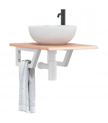 vidaXL Basin Shelf Wall Mounted Steel and Solid Wood Oak — Colour: light brown and white, Size: 40 x 60 x 2 cm, Model: trapezium