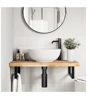 vidaXL Basin Shelf Wall Mounted Steel and Solid Wood Acacia — Colour: brown and black, Size: 80 x 40 x 4 cm, Model: rectangular