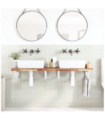 vidaXL Basin Shelf Wall Mounted Steel and Solid Wood Aca — Colour: dark brown and white, Size: 160 x 40 x 4 cm, Model: trapezium