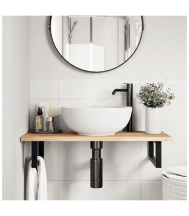 vidaXL Basin Shelf Wall Mounted Steel and Solid Wood Acacia — Colour: brown and black, Size: 100 x 40 x 2 cm, Model: rectangular