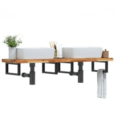vidaXL Basin Shelf Wall Mounted Steel and Solid Wood A — Colour: dark brown and black, Size: 160 x 40 x 4 cm, Model: rectangular