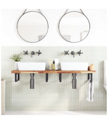 vidaXL Basin Shelf Wall Mounted Steel and Solid Wood A — Colour: dark brown and black, Size: 160 x 40 x 4 cm, Model: rectangular