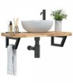 vidaXL Basin Shelf Wall Mounted Steel and Solid Wood Acacia — Colour: brown and black, Size: 80 x 40 x 4 cm, Model: trapezium