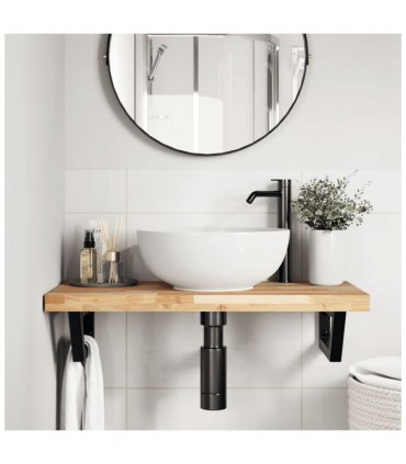 vidaXL Basin Shelf Wall Mounted Steel and Solid Wood Acacia — Colour: brown and black, Size: 80 x 40 x 4 cm, Model: trapezium