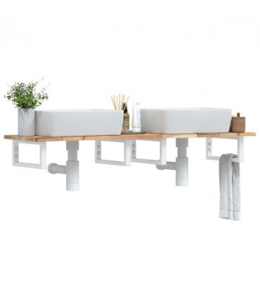 vidaXL Basin Shelf Wall Mounted Steel and Solid Wood Acacia — Colour: brown and white, Size: 120 x 40 x 2 cm, Model: rectangular