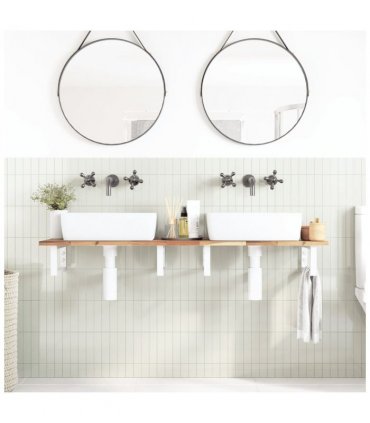 vidaXL Basin Shelf Wall Mounted Steel and Solid Wood Acacia — Colour: brown and white, Size: 120 x 40 x 2 cm, Model: rectangular
