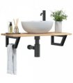 vidaXL Basin Shelf Wall Mounted Steel and Solid Wood Acacia — Colour: brown and black, Size: 100 x 40 x 2 cm, Model: trapezium