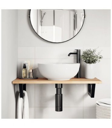 vidaXL Basin Shelf Wall Mounted Steel and Solid Wood Acacia — Colour: brown and black, Size: 80 x 40 x 2 cm, Model: trapezium