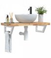 vidaXL Basin Shelf Wall Mounted Steel and Solid Wood Acacia — Colour: brown and white, Size: 80 x 40 x 4 cm, Model: trapezium