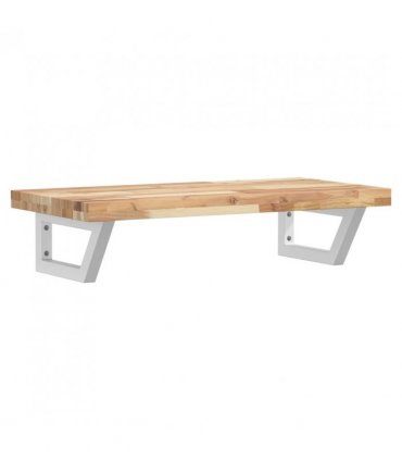 vidaXL Basin Shelf Wall Mounted Steel and Solid Wood Acacia — Colour: brown and white, Size: 80 x 40 x 4 cm, Model: trapezium