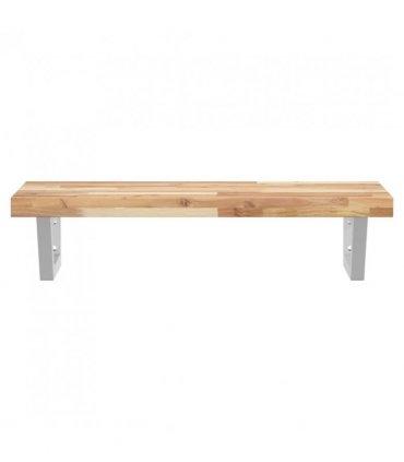 vidaXL Basin Shelf Wall Mounted Steel and Solid Wood Acacia — Colour: brown and white, Size: 80 x 40 x 4 cm, Model: trapezium