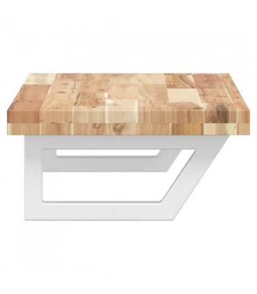 vidaXL Basin Shelf Wall Mounted Steel and Solid Wood Acacia — Colour: brown and white, Size: 80 x 40 x 4 cm, Model: trapezium