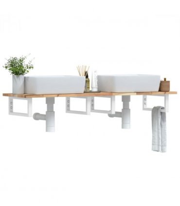 vidaXL Basin Shelf Wall Mounted Steel and Solid Wood Acacia — Colour: brown and white, Size: 160 x 40 x 2 cm, Model: rectangular