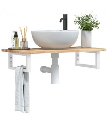 vidaXL Basin Shelf Wall Mounted Steel and Solid Wood Acacia — Colour: brown and white, Size: 100 x 40 x 2 cm, Model: rectangular