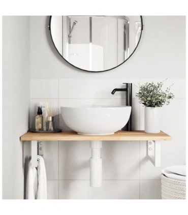 vidaXL Basin Shelf Wall Mounted Steel and Solid Wood Acacia — Colour: brown and white, Size: 100 x 40 x 2 cm, Model: rectangular