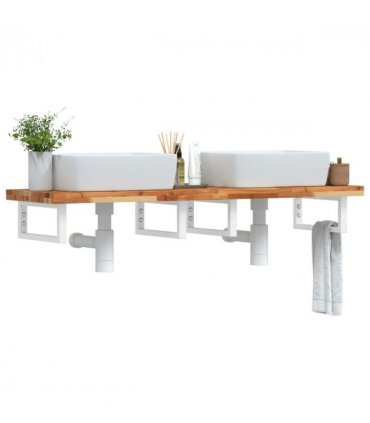 vidaXL Basin Shelf Wall Mounted Steel and Solid Wood A — Colour: dark brown and white, Size: 160 x 40 x 4 cm, Model: rectangular