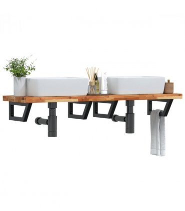 vidaXL Basin Shelf Wall Mounted Steel and Solid Wood Aca — Colour: dark brown and black, Size: 160 x 40 x 4 cm, Model: trapezium