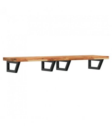 vidaXL Basin Shelf Wall Mounted Steel and Solid Wood Aca — Colour: dark brown and black, Size: 160 x 40 x 4 cm, Model: trapezium