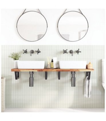 vidaXL Basin Shelf Wall Mounted Steel and Solid Wood Aca — Colour: dark brown and black, Size: 160 x 40 x 4 cm, Model: trapezium